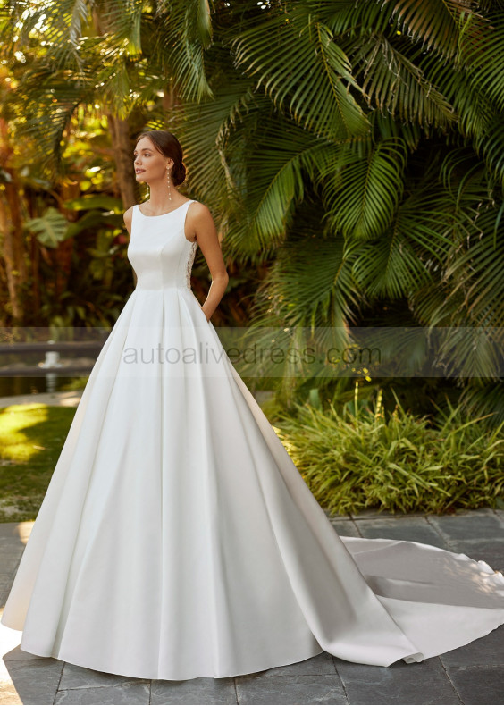 Beaded Ivory Lace Satin Buttons Back Classic Wedding Dress Beaded Ivory Lace Satin Buttons Back Classic Wedding Dress